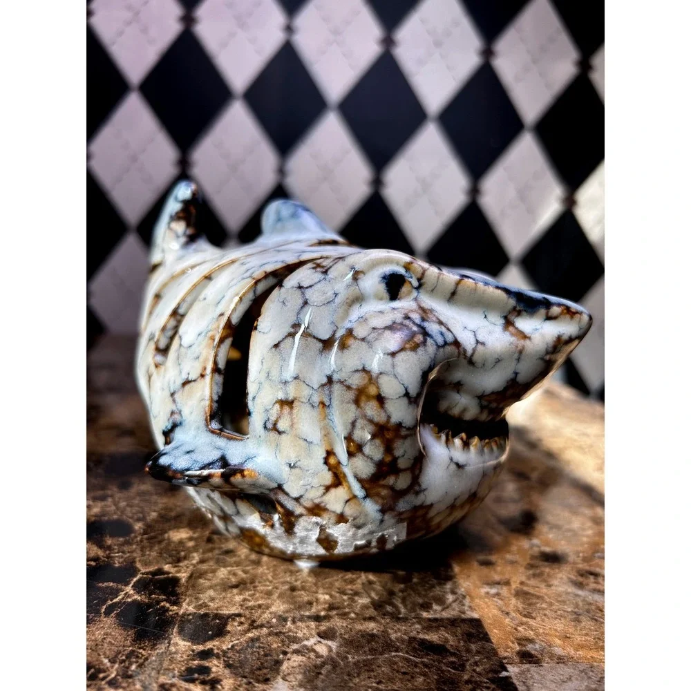Ceramic Shark Lantern‎ Votive Candle Holder Coastal Nautical Decor